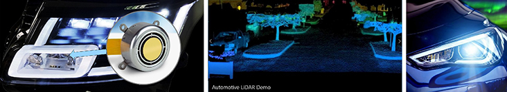 集成MR-15-30的Varroc照明系统前照灯(左),后视镜激光雷达扫描演示(中),自适应前照大灯(右) 集成MR-15-30的Varroc照明系统前照灯(左),后视镜激光雷达扫描演示(中),自适应前照大灯(右)